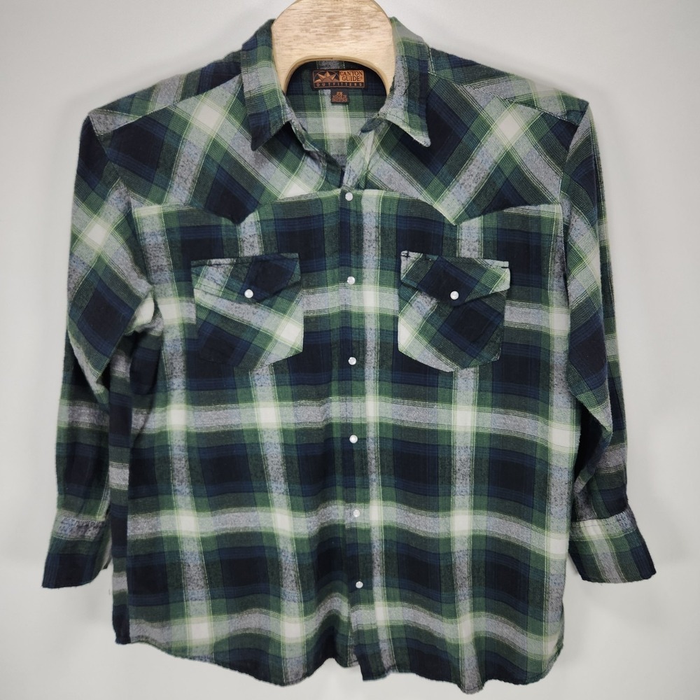 Canyon Guide Outfitters 2XL Men's Flannel Plaid Pearl Snap Long‎ Sleeve Shirt
